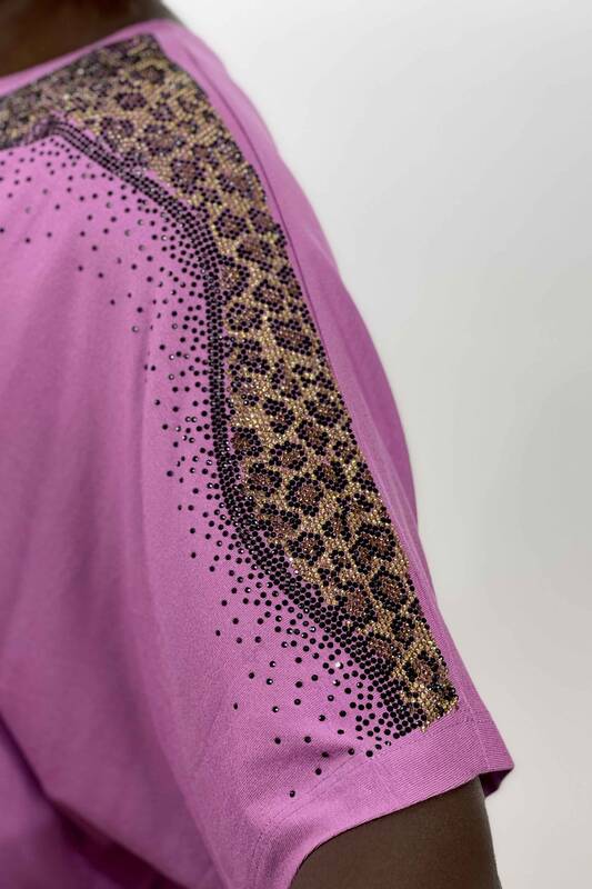 Bluză de damă cu ridicata cu detaliu tigru și broderie cu piatră - 77592 | KAZEE