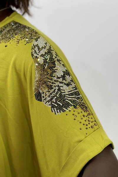 Bluză de damă cu ridicata cu detaliu tigru și broderie cu piatră - 77592 | KAZEE - Thumbnail