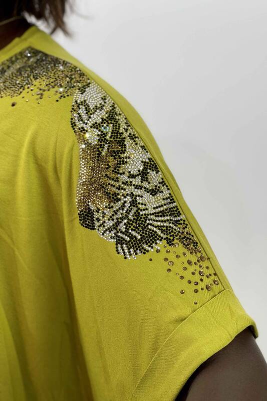 Bluză de damă cu ridicata cu detaliu tigru și broderie cu piatră - 77592 | KAZEE