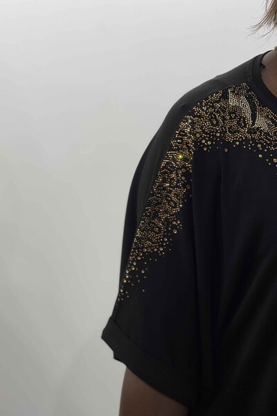 Bluză de damă cu ridicata cu detaliu tigru și broderie cu piatră - 77592 | KAZEE - Thumbnail