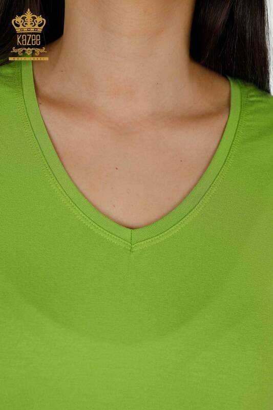 Bluză de damă cu ridicata cu decolteu în V, verde fistic - 79179 | KAZEE