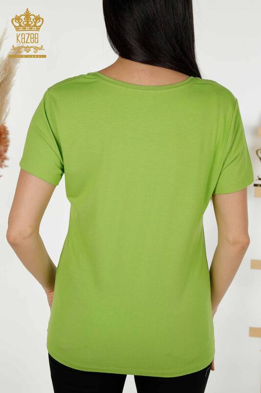 Bluză de damă cu ridicata cu decolteu în V, verde fistic - 79179 | KAZEE