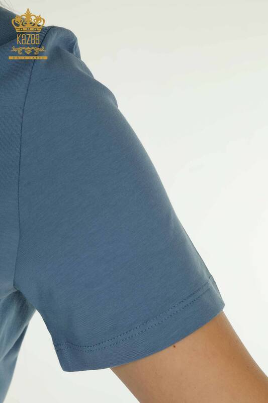 Bluză de damă cu ridicata - Mânecă scurtă - indigo - 79563 | KAZEE