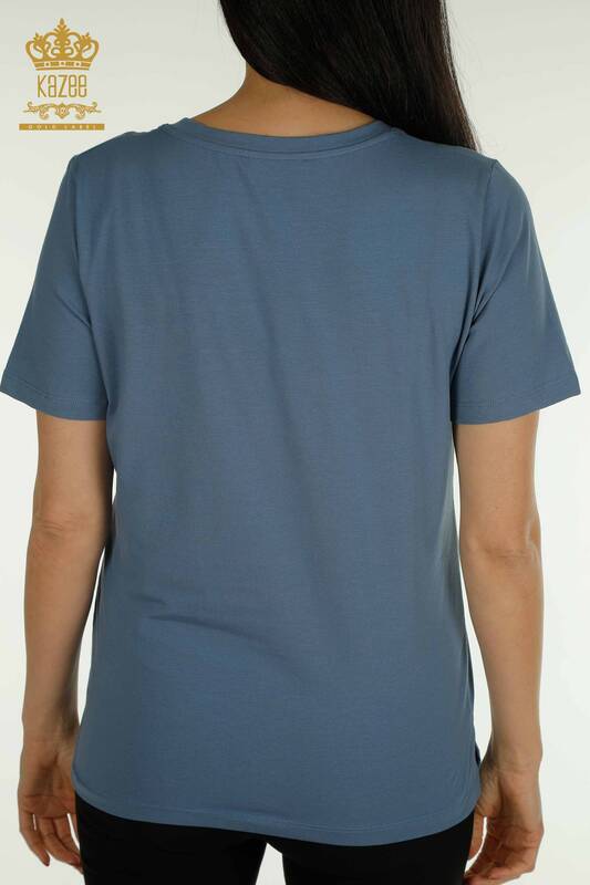 Bluză de damă cu ridicata - Mânecă scurtă - indigo - 79563 | KAZEE