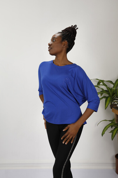 Bluză de damă cu ridicata cu tul cu logo Kazee detaliat - 77906 | kazee - Thumbnail