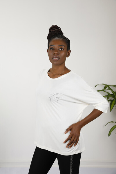 Bluză de damă cu ridicata cu tul cu logo Kazee detaliat - 77906 | kazee - Thumbnail