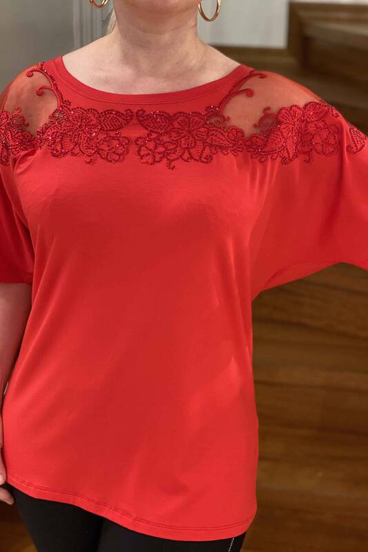 Bluză de damă cu ridicata din tul cu mânecă liliac - 77468 | Kazee