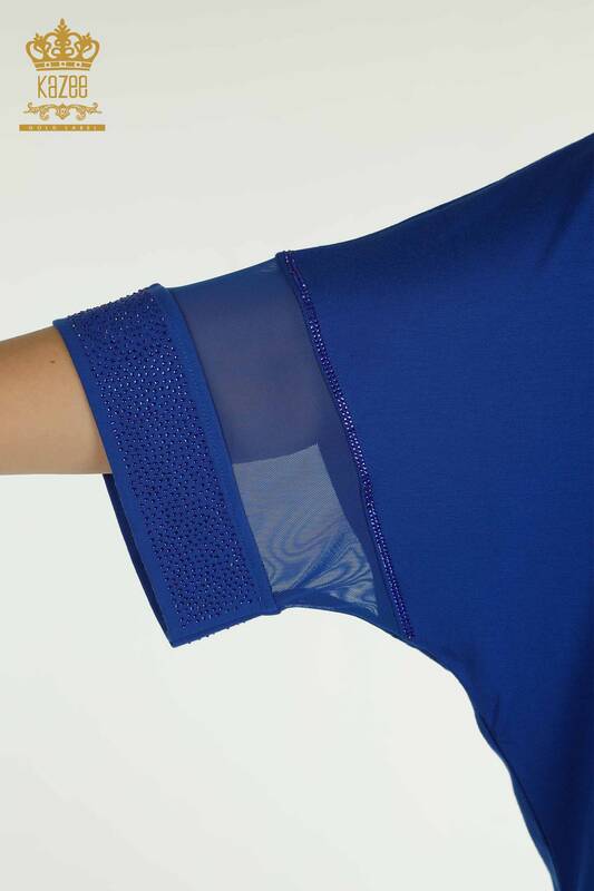 Bluză de damă cu ridicata din tul cu detalii Saks - 79298 | KAZEE