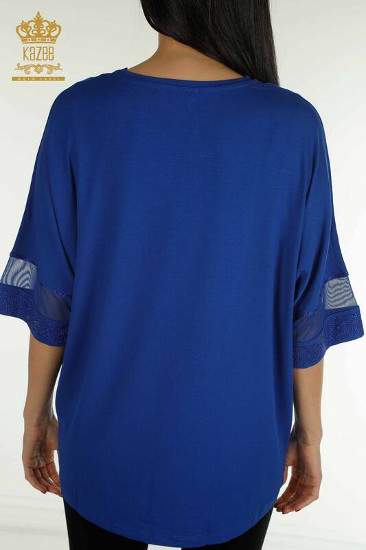 Bluză de damă cu ridicata din tul cu detalii Saks - 79298 | KAZEE