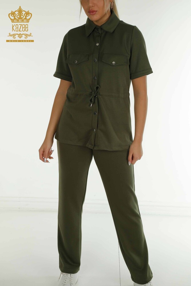 Set de trening triplu damă cu ridicata Button Detailed Khaki - 17633 | KAZEE - 4