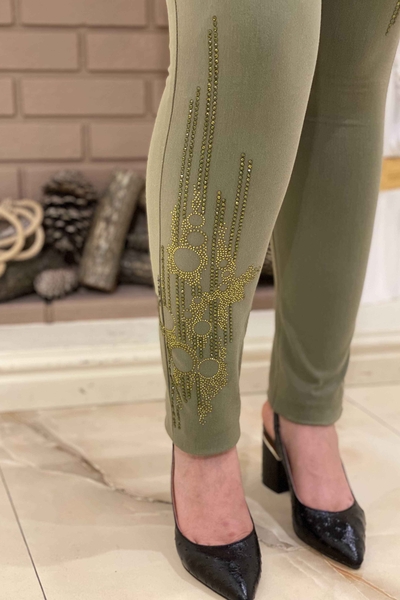 Pantaloni de damă cu ridicata cu broderie de piatră - 3306 | KAZEE - Thumbnail