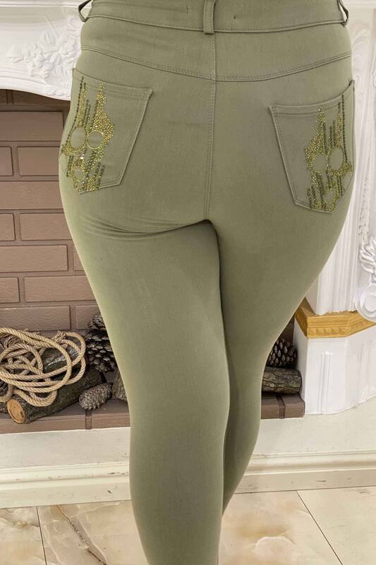 Pantaloni de damă cu ridicata cu broderie de piatră - 3306 | KAZEE
