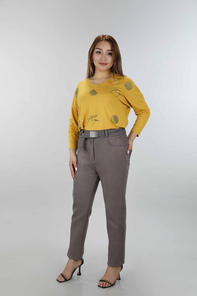 Pantaloni de damă cu ridicata cu detaliu broderie de buzunar cu logoul Kazee - 3358 | KAZEE - Thumbnail