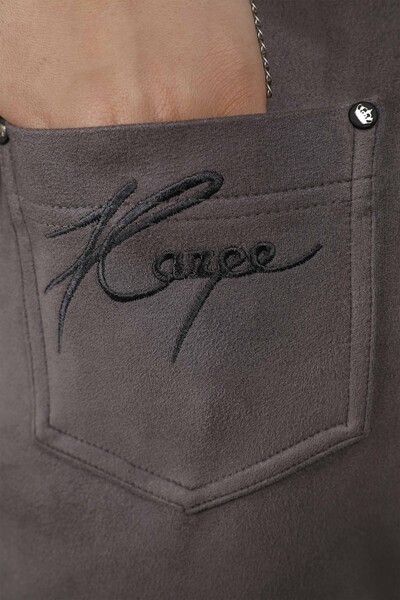 Pantaloni de damă cu ridicata cu detaliu broderie de buzunar cu logoul Kazee - 3358 | KAZEE - Thumbnail (2)