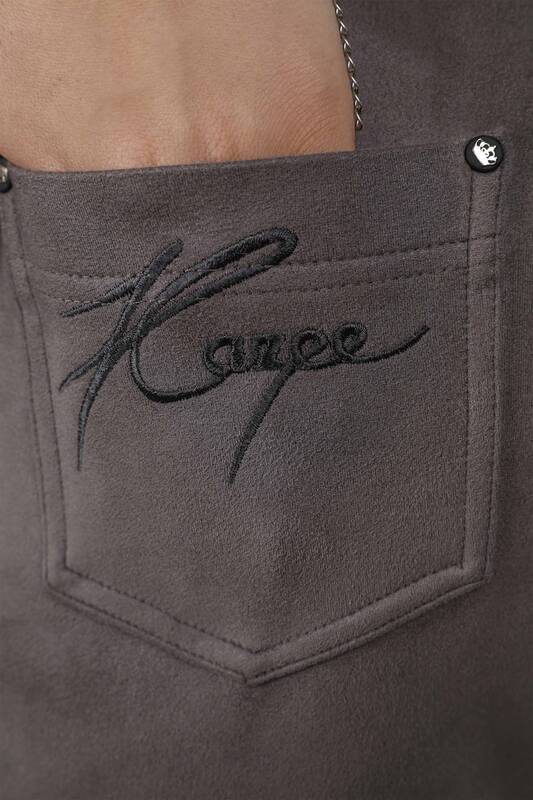 Pantaloni de damă cu ridicata cu detaliu broderie de buzunar cu logoul Kazee - 3358 | KAZEE