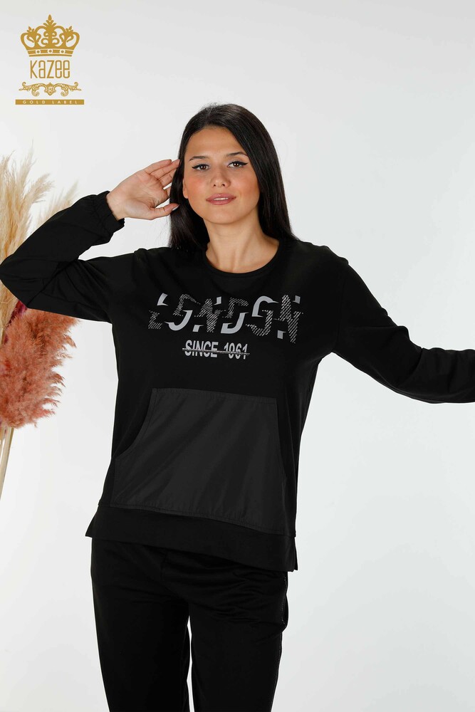 Set de trening pentru femei negru cu detaliu text - 17444 | KAZEE - 2
