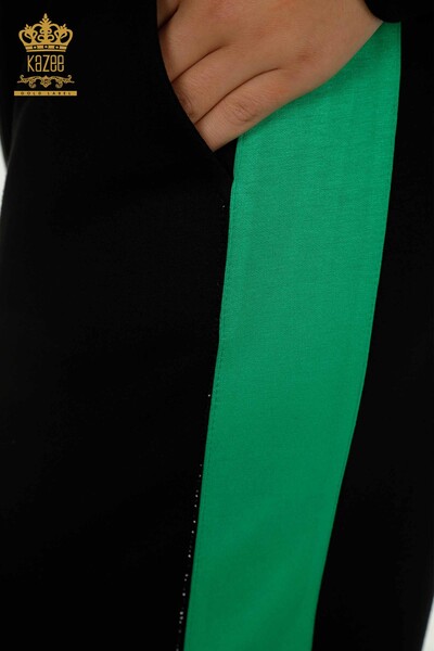 En-gros Set de trening pentru femei două culori cu glugă brodat negru verde - 17554 | KAZEE - Thumbnail