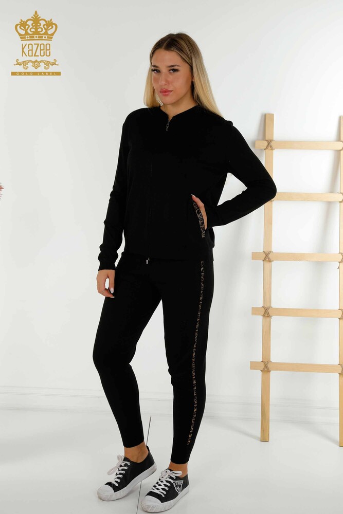 Set de trening pentru femei negru cu broderie cu piatra - 16677 | KAZEE - 1