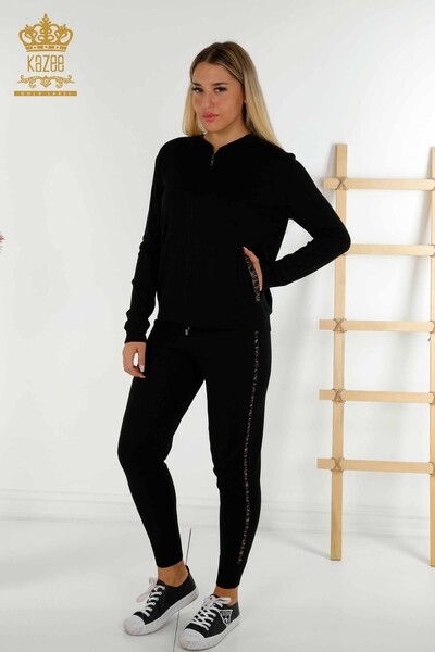 Set de trening pentru femei negru cu broderie cu piatra - 16677 | KAZEE - 1
