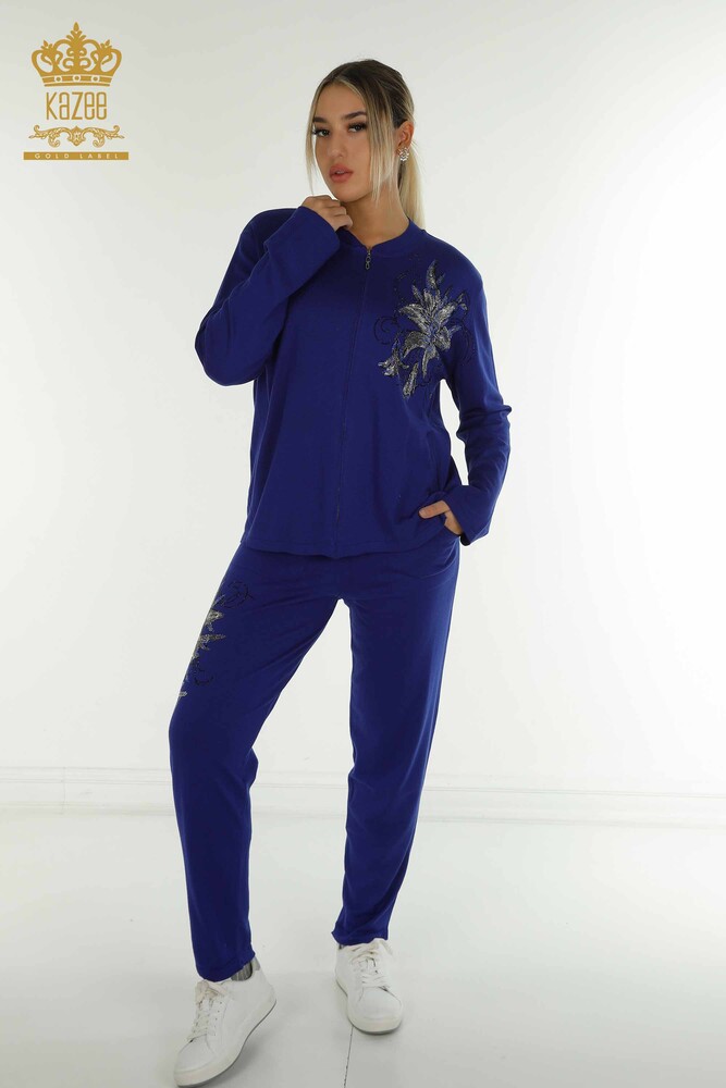 Set de trening cu ridicata pentru femei, cu modele florale, cu fermoar, cu buzunar - 16661 | KAZEE - 1