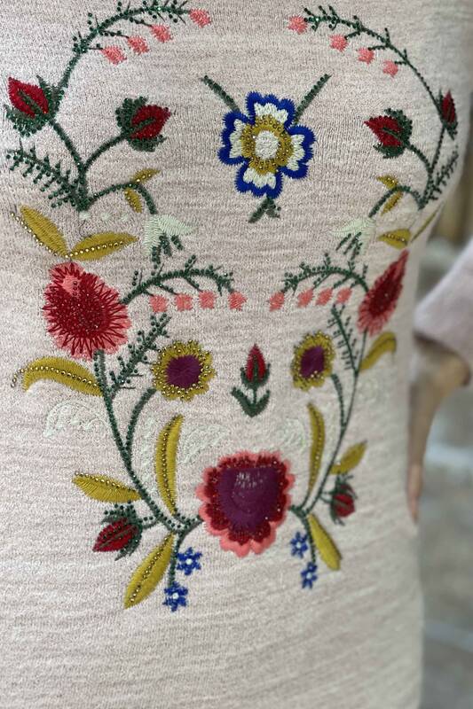 الوقوف الياقة الدائمة سترة نسائية تريكو الأزهار أنجورا - 18868 | كازي