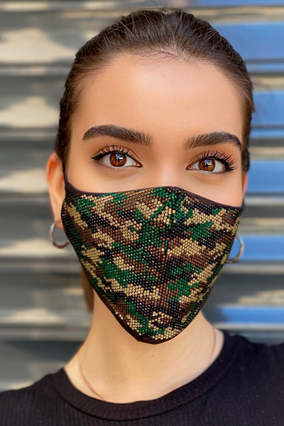 Kazee - Toptan Kadın Maske Askeri Desenli Taş İşlemeli - 391 | KAZEE (1)