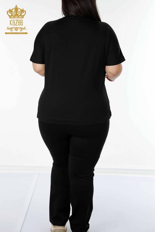 بدلة رياضية نسائية بأكمام قصيرة لون أسود - 17389 | كازي