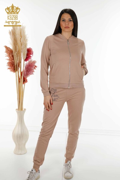 بدلة رياضية نسائية للبيع بالجملة من مينك منقوش بسحاب - 17491 | كازي - Kazee