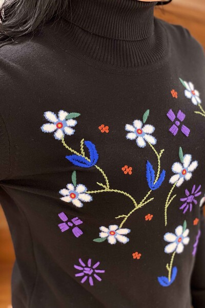 Toptan Kadın Triko Kazak Çiçek Desenli Balıkçı Yaka - 14800 | KAZEE - Thumbnail