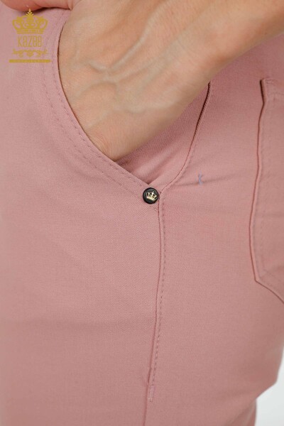 بنطلون جينز نسائي مع جيوب حزام وردة مجففة - 3498 | kazee - Thumbnail