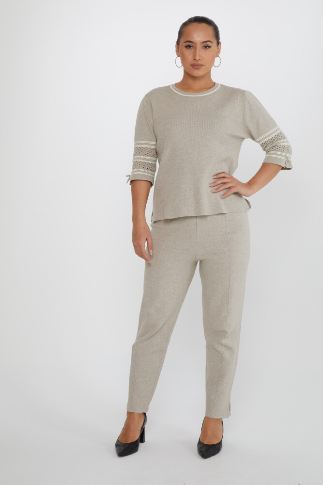 بنطلون محبوك بخصر مطاطي من قماش المنك - 31527 | كازي (مجموعة من 3 مقاسات M-L-XL) - 1