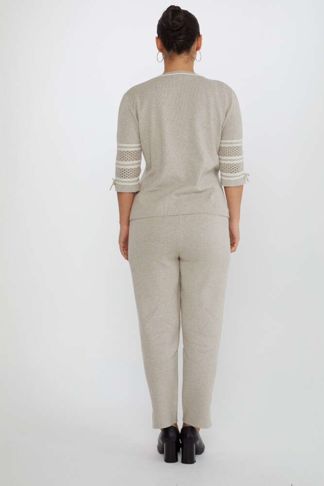 بنطلون محبوك بخصر مطاطي من قماش المنك - 31527 | كازي (مجموعة من 3 مقاسات M-L-XL) - 4