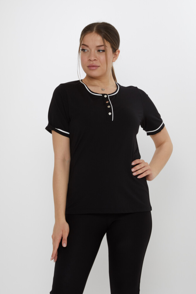 بلوزة بأزرار باللون الأسود - 80049 | كازي (مجموعة من 3 مقاسات M-L-XL) - 1