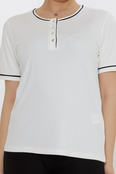 بلوزة بأزرار مفصلة باللون البيج الفاتح - 80049 | كازي (مجموعة من 3 مقاسات M-L-XL) - 3