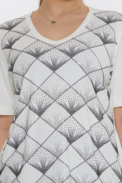 بلوزة بفتحة رقبة على شكل حرف V - 80086 | كازي (مجموعة من 3 مقاسات L-XL-2XL) - 4