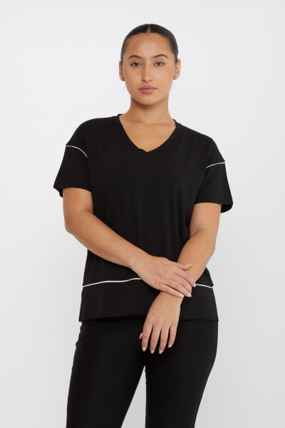 بلوزة بفتحة رقبة على شكل حرف V باللون الأسود - 80002 | كازي (مجموعة من 3 مقاسات M-L-XL) - 2