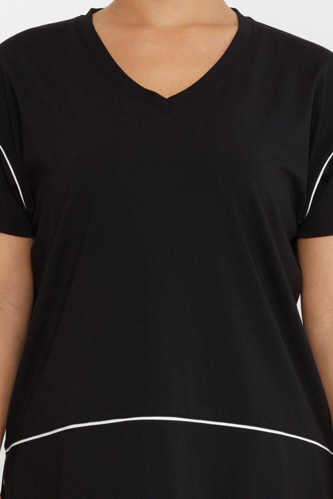 بلوزة بفتحة رقبة على شكل حرف V باللون الأسود - 80002 | كازي (مجموعة من 3 مقاسات M-L-XL) - 3