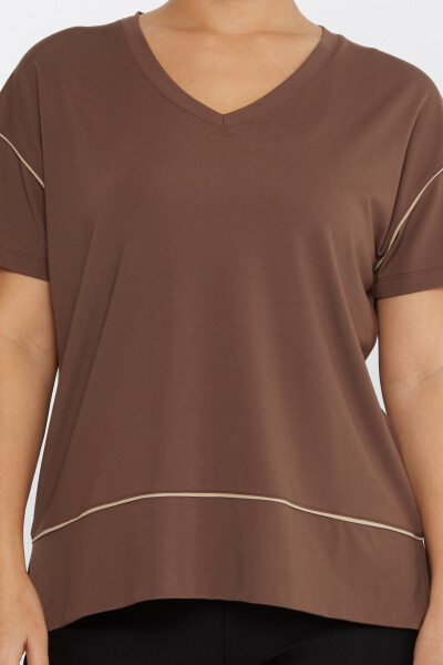 بلوزة بفتحة رقبة على شكل حرف V باللون البني - 80002 | كازي (مجموعة من 3 مقاسات M-L-XL) - 3