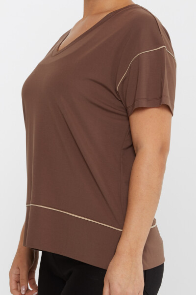 بلوزة بفتحة رقبة على شكل حرف V باللون البني - 80002 | كازي (مجموعة من 3 مقاسات M-L-XL) - 4