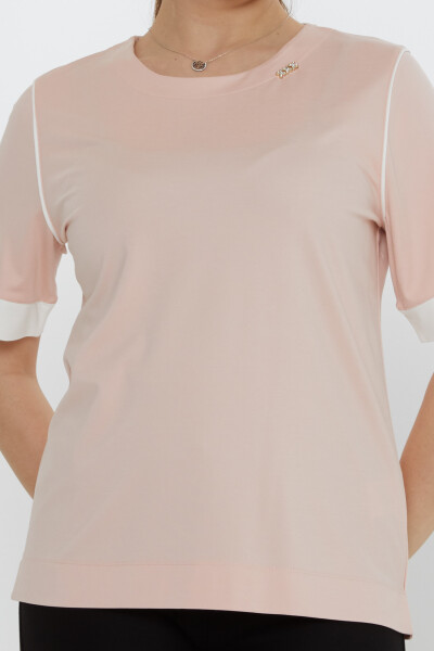 بلوزة برقبة دائرية باللون البودرة - 80028 | كازي (مجموعة من 3 مقاسات M-L-XL) - 3