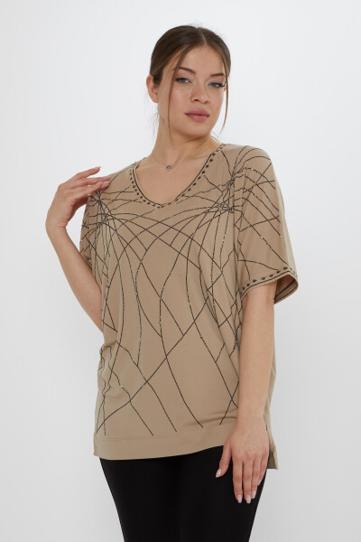 بلوزة بتفاصيل لامعة باللون البيج - 80001 | كازي (مجموعة من 3 مقاسات L-XL-2XL) - 2