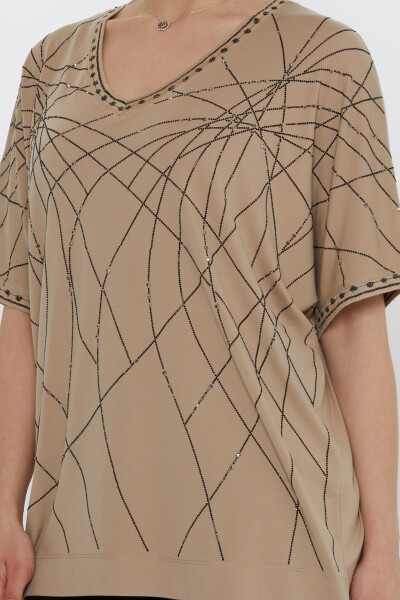 بلوزة بتفاصيل لامعة باللون البيج - 80001 | كازي (مجموعة من 3 مقاسات L-XL-2XL) - 5