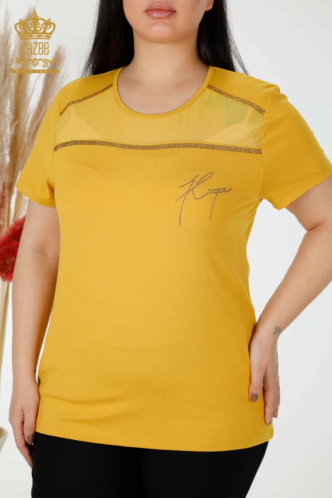 بلوزة حريمي - تول مفصلة زعفران - 78996 | kazee - 2