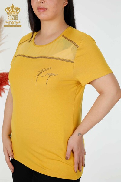 بلوزة حريمي - تول مفصلة زعفران - 78996 | kazee - 7