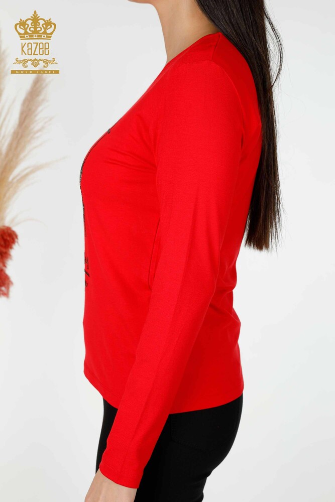 بلوزة نسائية - بنمط مورد - احمر - 79014 | Kazee - 6