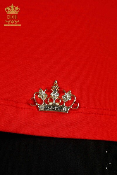 بلوزة حريمي بالجملة - أساسي - مع الشعار - أحمر - 79190 | كازي - 5