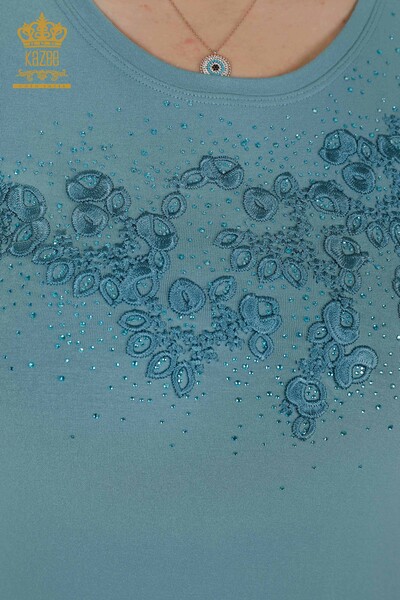 بلوزة نسائية - بنمط مورد - ازرق - 79010 | كازي - 3