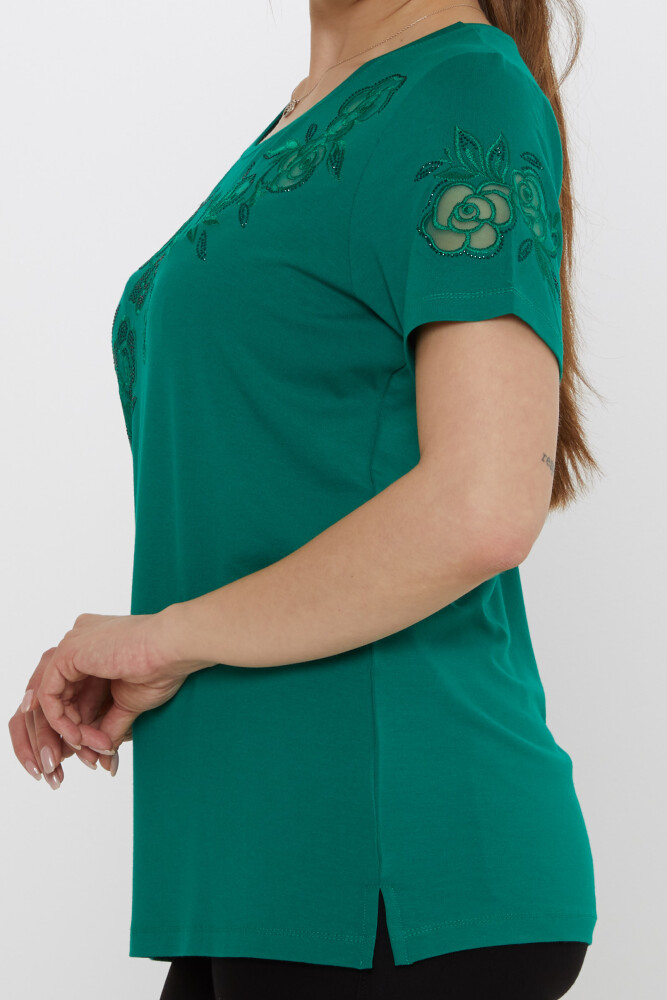 بلوزة وردية منقوشة باللون الأخضر - 80125 | كازي (مجموعة من 3 مقاسات M-L-XL) - 4