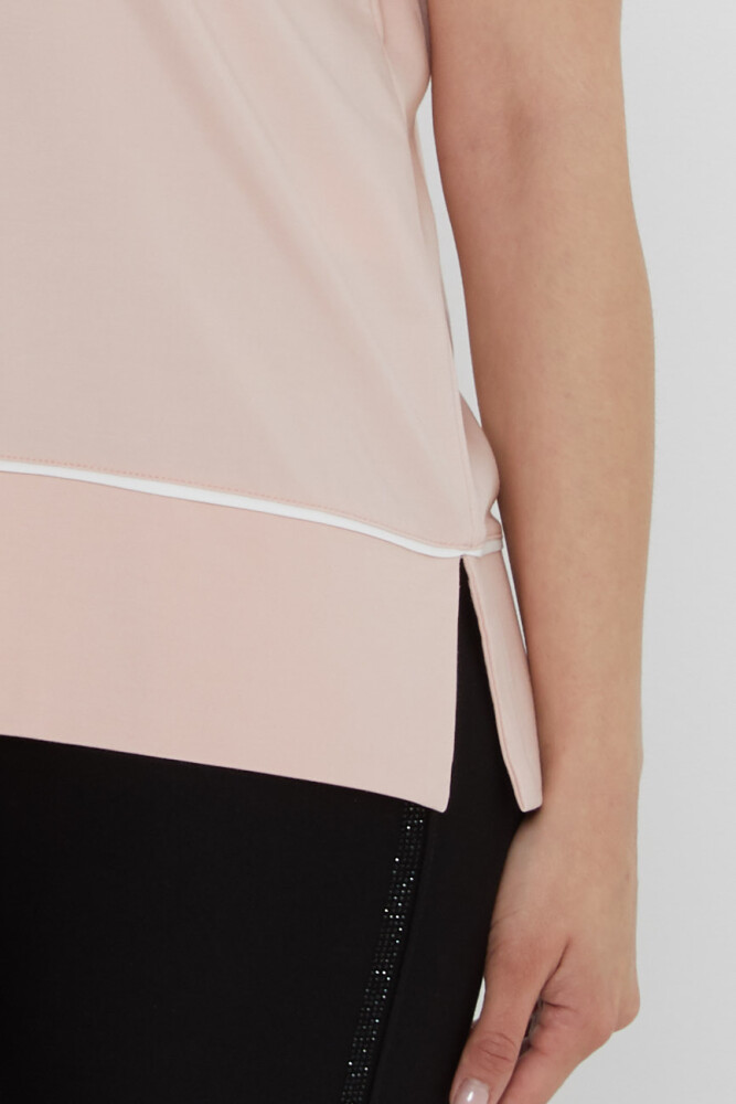 بلوزة بياقة على شكل حرف V، لون بودرة - 80002 | كازي (مجموعة من 3 قطع، مقاسات M-L-XL) - 4