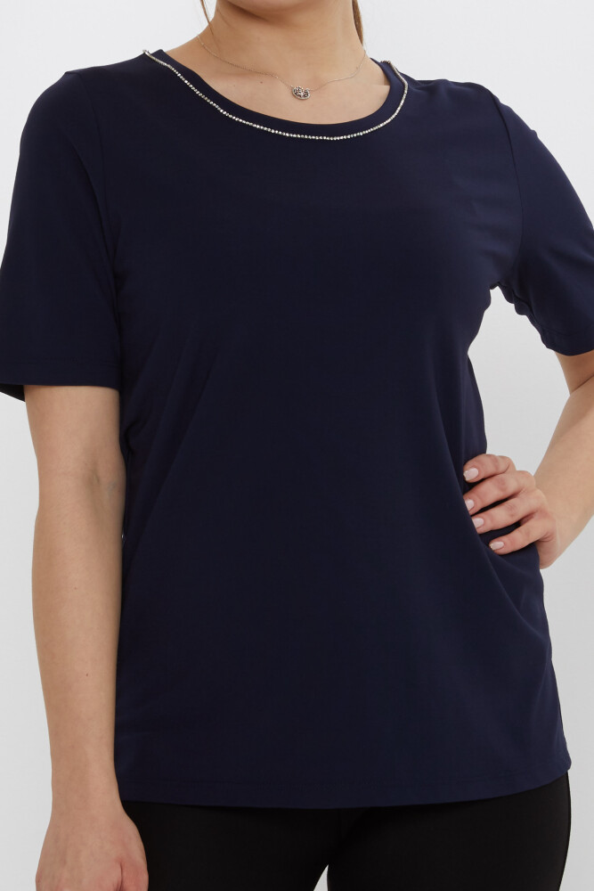 بلوزة بياقة حجرية باللون الأزرق الداكن - 80030 | كازي (مجموعة من 3 مقاسات M-L-XL) - 3